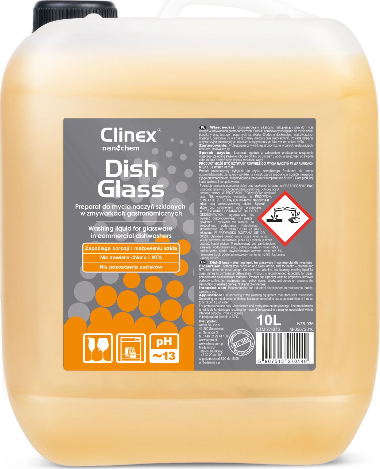 Clinex Płyn do zmywarek gastronomicznych do mycia szkła usuwa osady z kawy herbaty CLINEX DishGlass 10L Płyn do zmywarek gastronomicznych do mycia szk