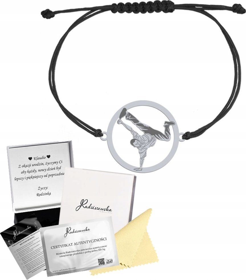 Radziszewska Jewellery Bransoletka Srebrna Taniec Breakdance Sznurek Prezent GRAWER GRATIS