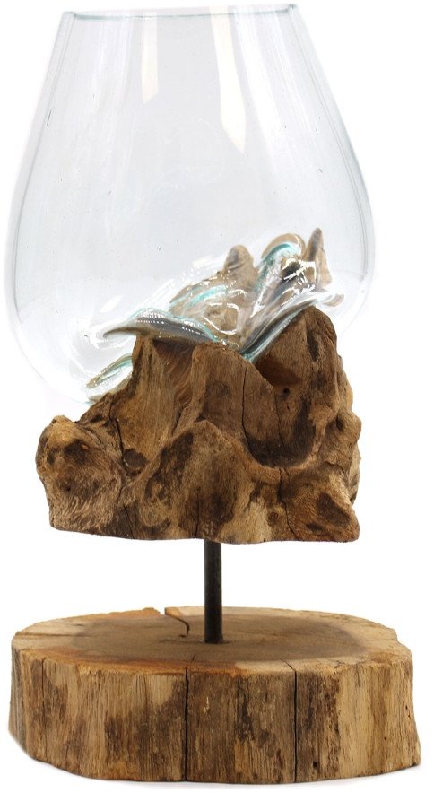 Szklana Misa Wtopiona w Drewno - Ze stojakiem