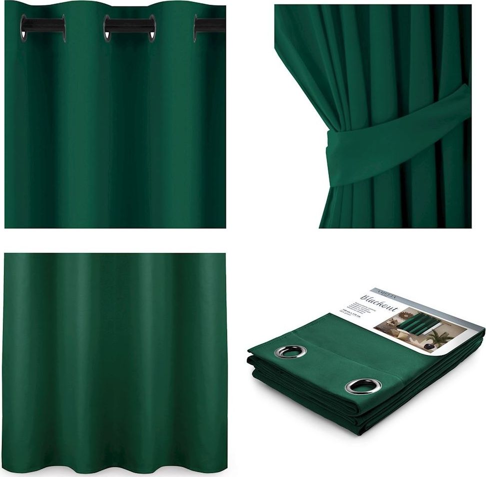 AmeliaHome AMELIAHOME ZASŁONA BLACKOUT EYELETS D.GREEN 140X175 1PC