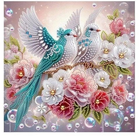 Diamentowa mozaika - Ptaki w kwiatach