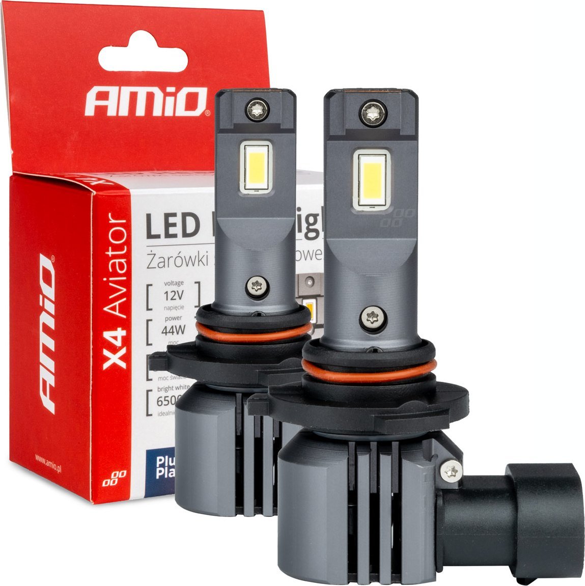 AMiO Żarówki samochodowe led seria x4 aviator hb3/hir1 9011/h10 6500k canbus amio-03766
