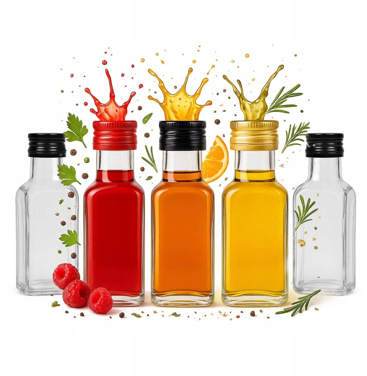 5X Butelki Szklane QUADRA 100ml z ZAKRĘTKA na WÓDKĘ SOK Butelka SZKLANA