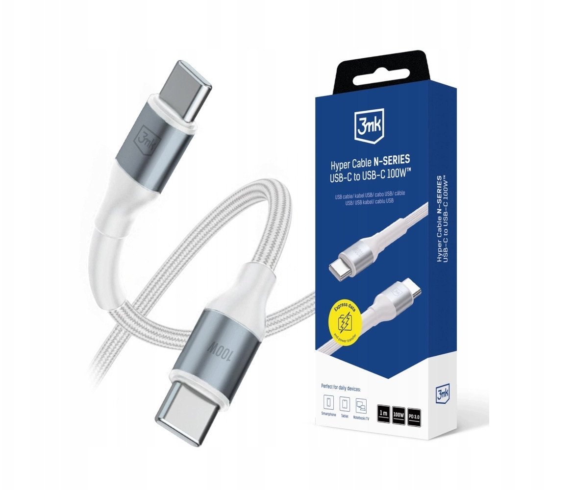 Kabel USB 3MK USB-C - USB-C 1 m Biały