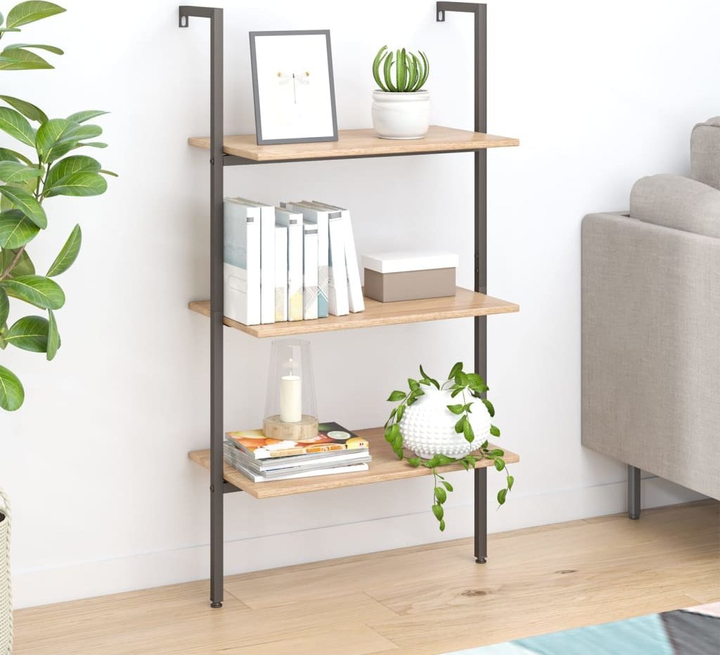 vidaXL vidaXL Regał drabina z 3 półkami, jasnobrązowo-czarny, 64x35x120,5 cm