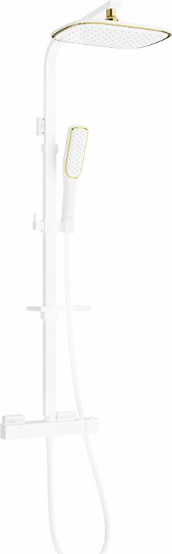 Zestaw prysznicowy Mexen Mexen CQ49 zestaw prysznicowy natynkowy z deszczownicą i baterią termostatyczną, biały/złoty - 772504995-25