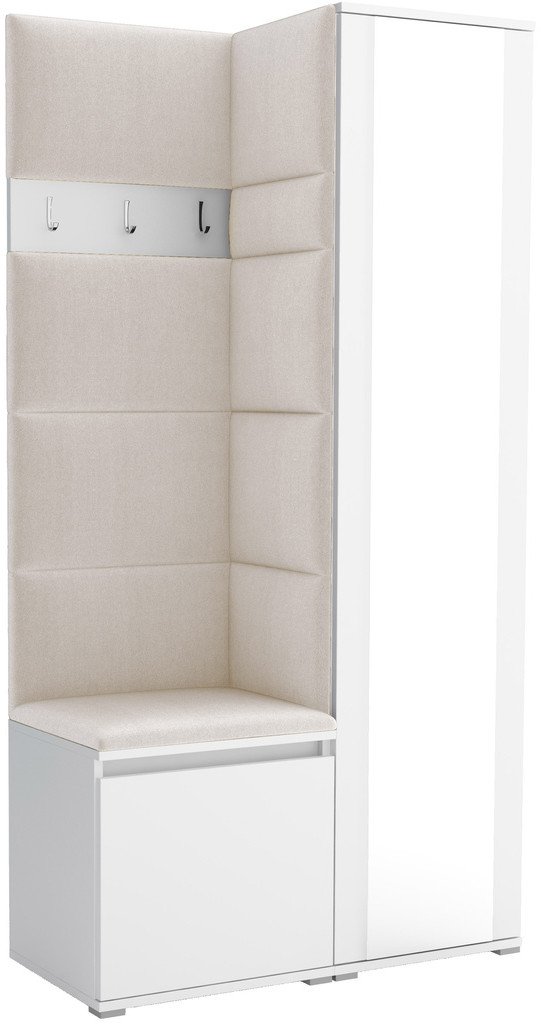 Tapicerowana garderoba Noris VI z lustrem - biały + tkanina Trinity 01