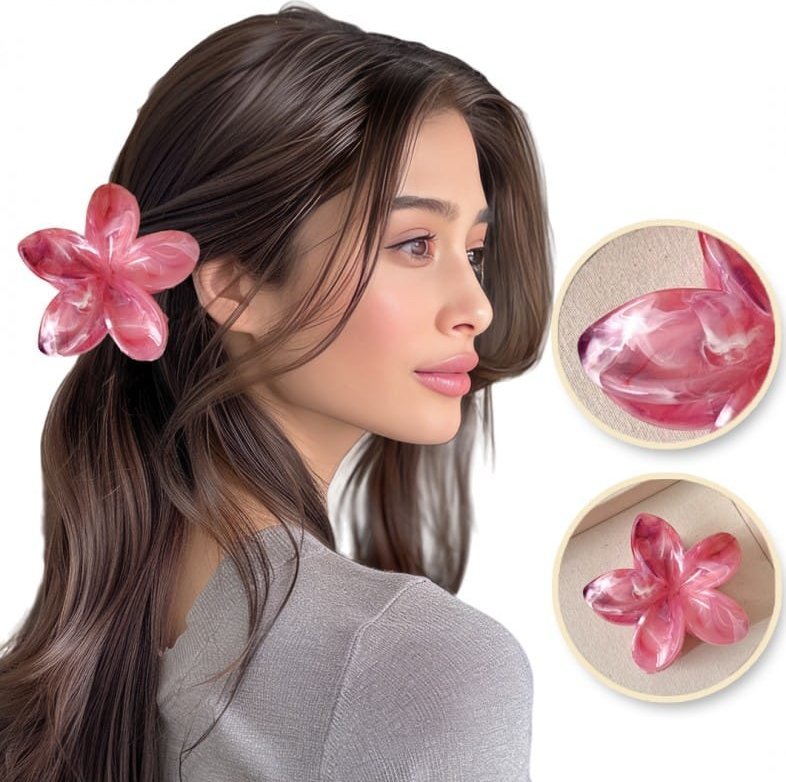 eCarla Spinka do włosów klamra XL kwiat Perłowy melanż 7,5cm x 8cm SP347