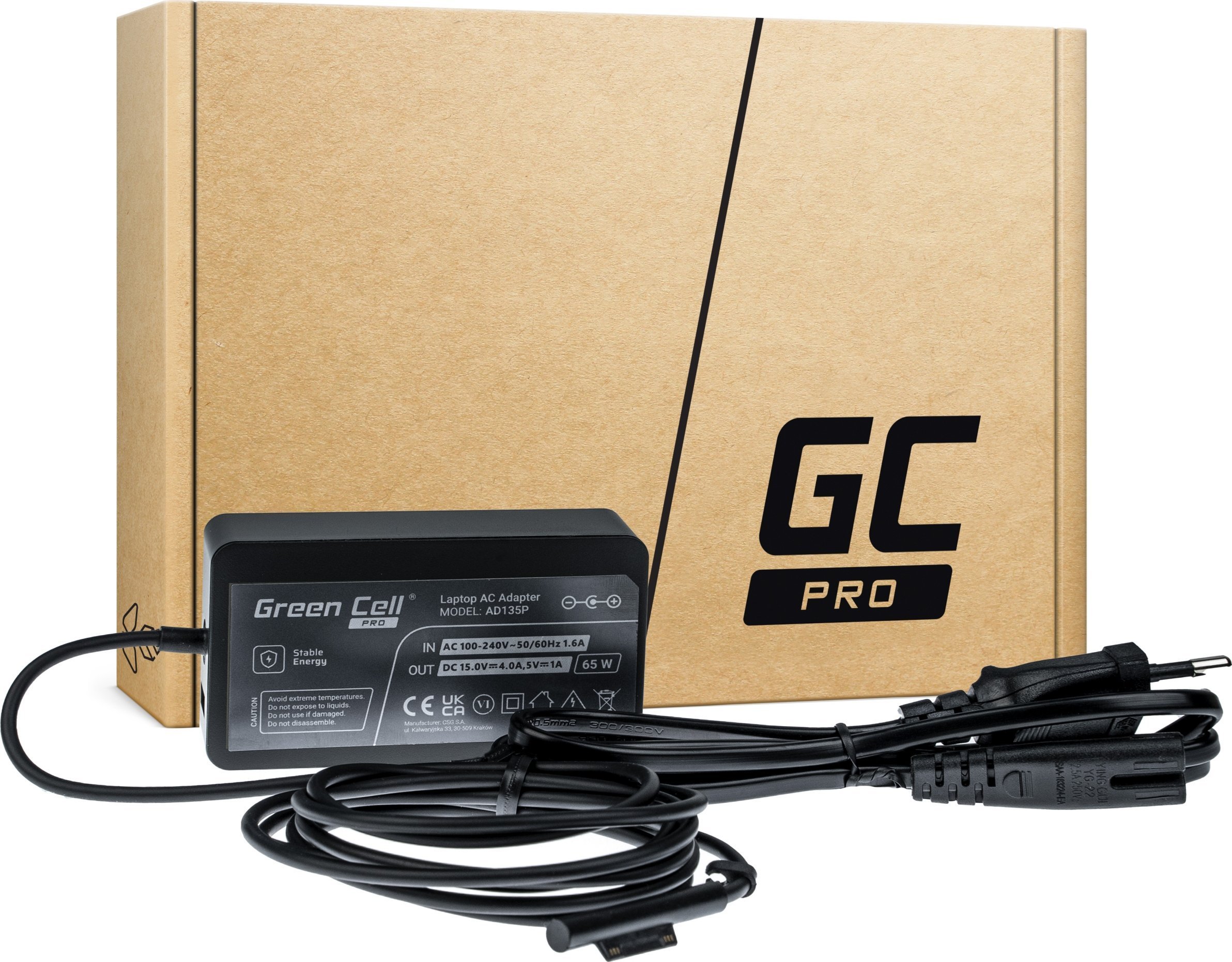 Zasilacz do laptopa Green Cell 65 W, Surface Plug, 4 A, 15 V (AD135P)