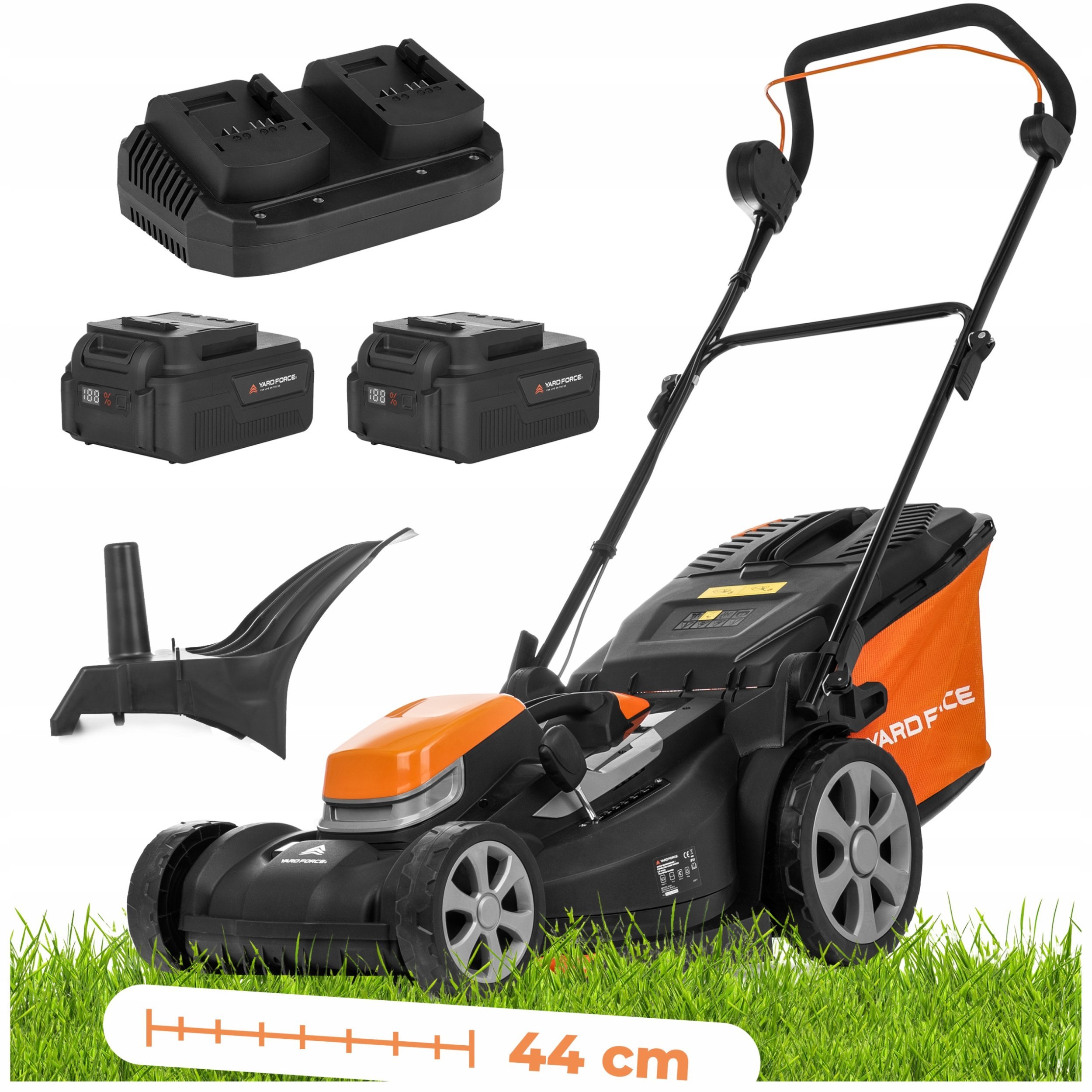 kosiarka akumulatorowa 2x20v, 2x5,0ah, 44 cm