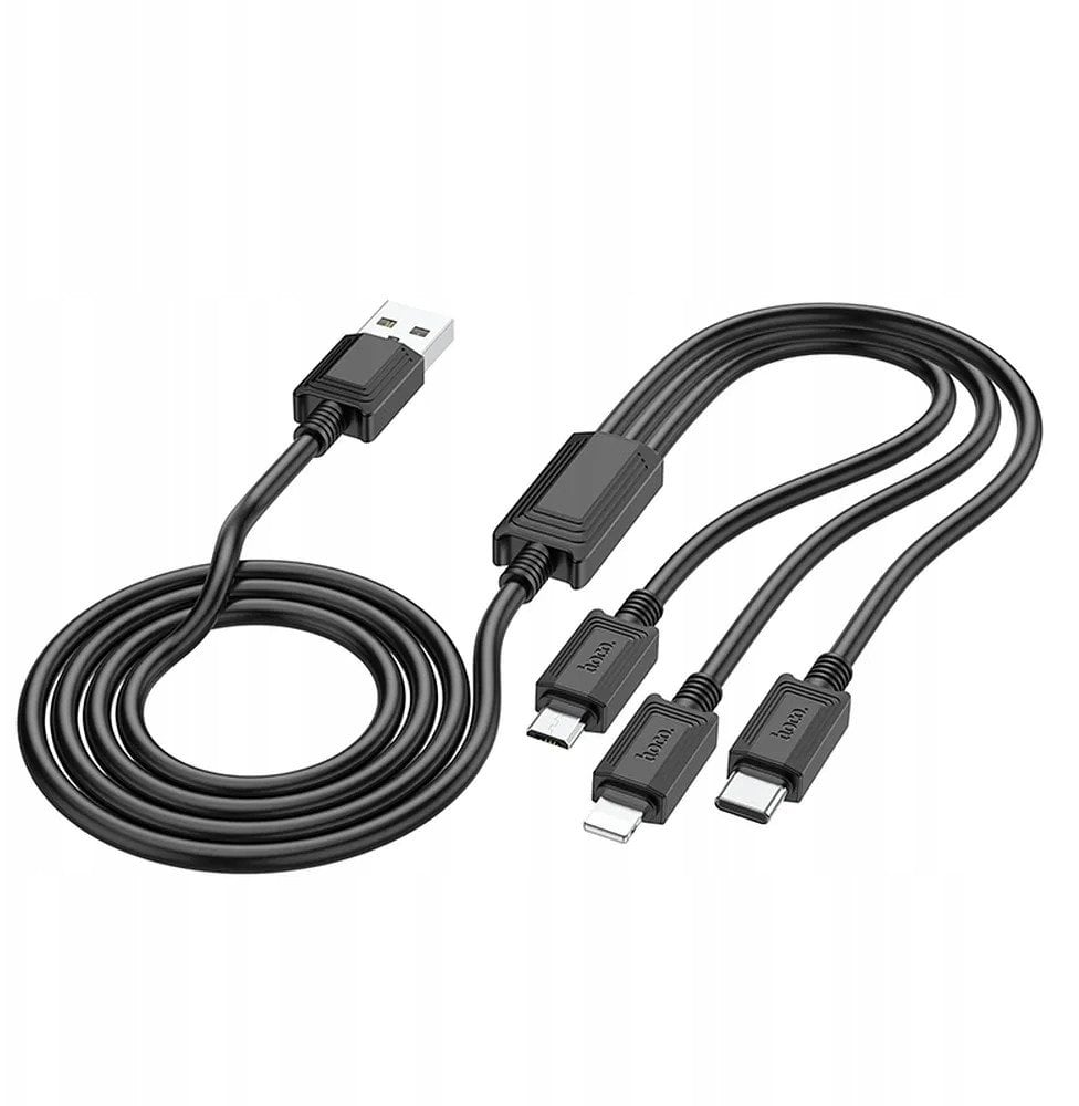 Kabel USB Hoco USB-A - USB-C + microUSB + Lightning 1 m Czarny