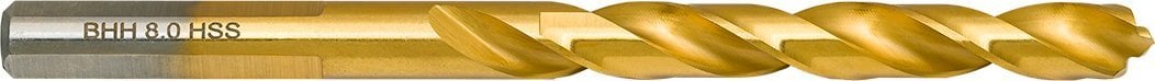 Wiertło do metalu Baildon DIN 338 RN 8 mm, HSS TiN (S), 117-75 mm (chwyt 3-płaszczyznowy)