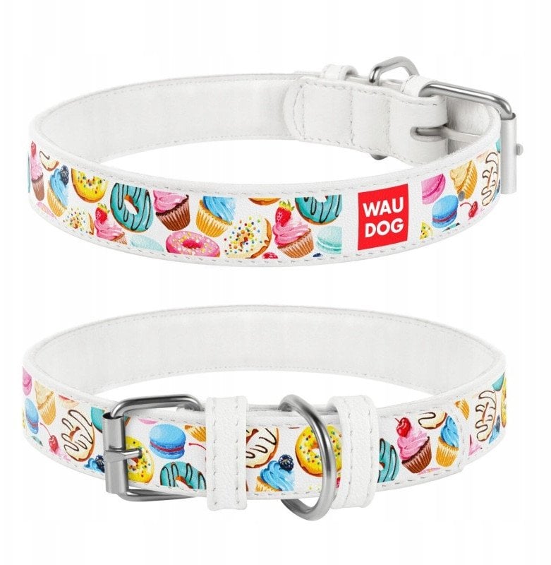 WAU DOG OBROŻA SKÓRA Z ADRESÓWKĄ QR ``L`` 25mm/38-49cm BIAŁA W PĄCZKI