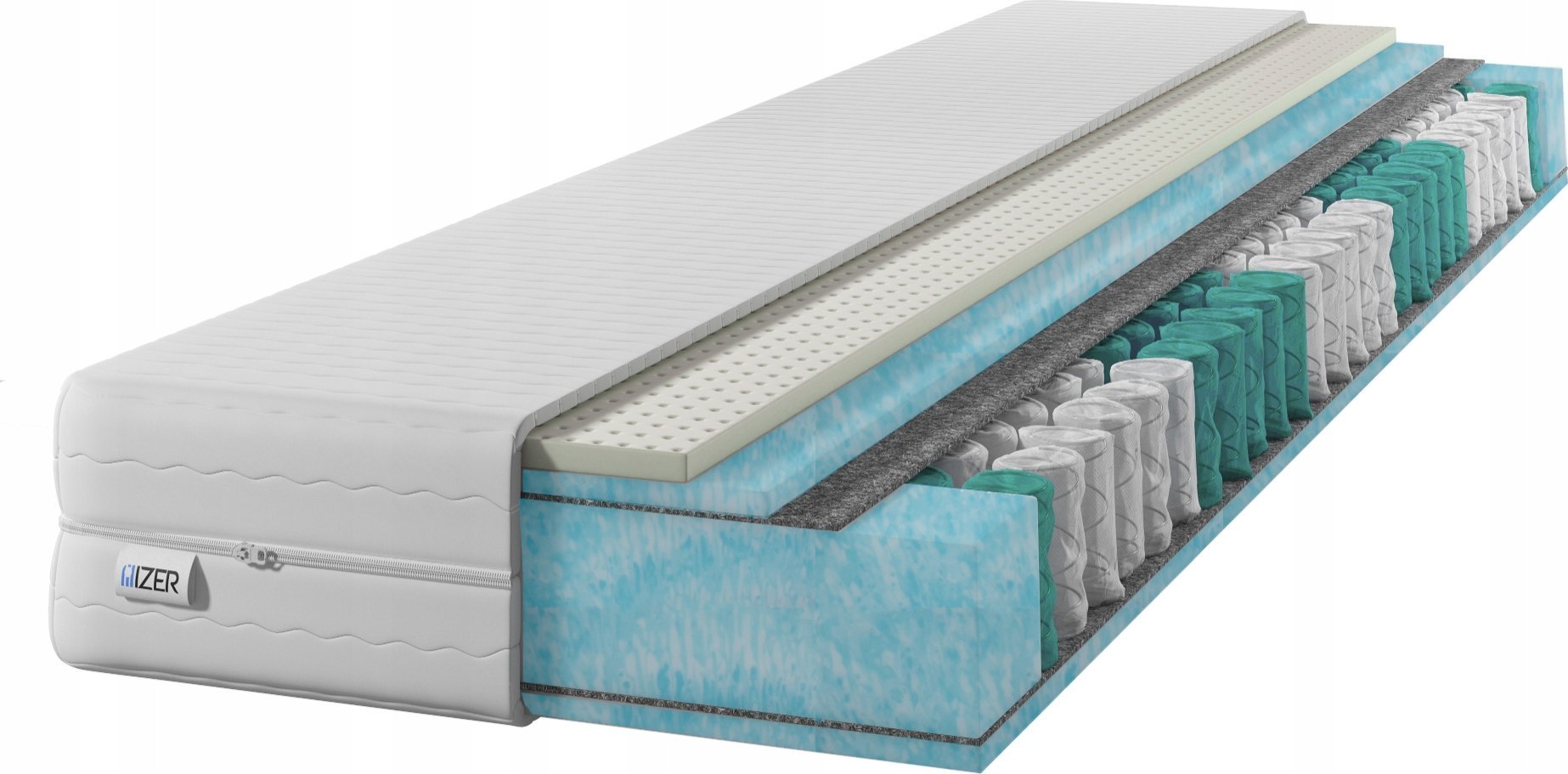 Materac sprężynowy Aqua GOLD + Lateks 160x190 22cm | LATEX | Dwustronny H2/H3 | 7 stref | Rdzeń ze sprężyn kieszeniowych | Pikowany pokrowiec