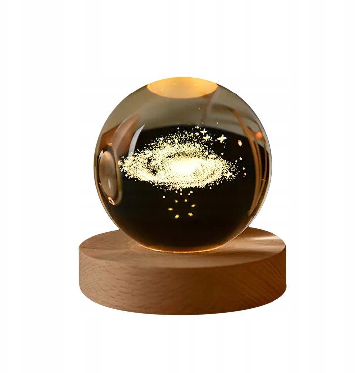 SZKLANA KULA Lampka NOCNA 6cm Zasilana na USB dla DZIECI POKOJU Galaktyka