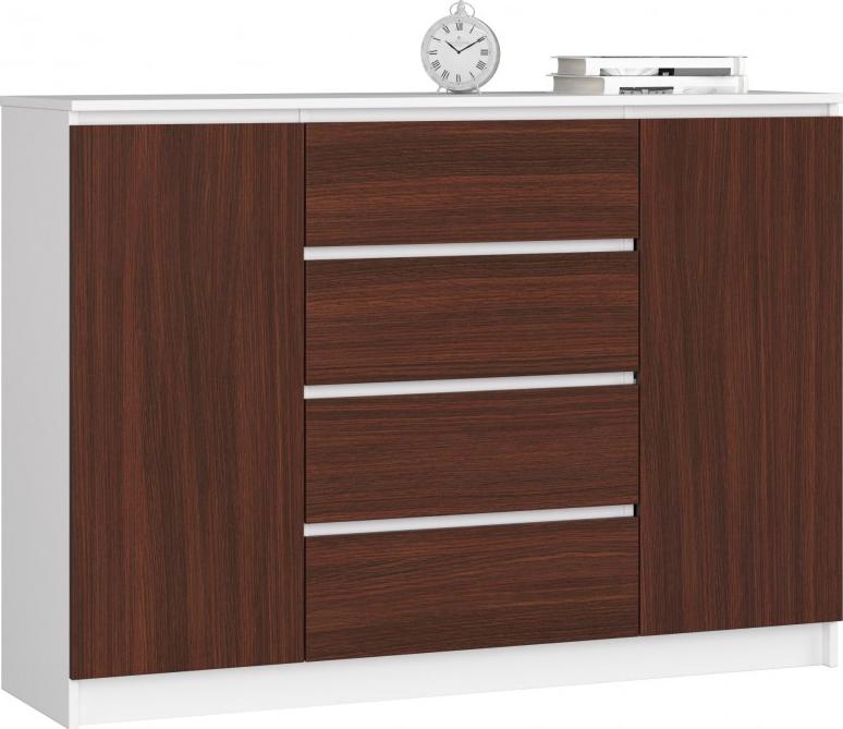 Fabryka Mebli Akord KOMODA K 140 cm 2 DRZWI 4 SZUFLADY BIAŁA / WENGE