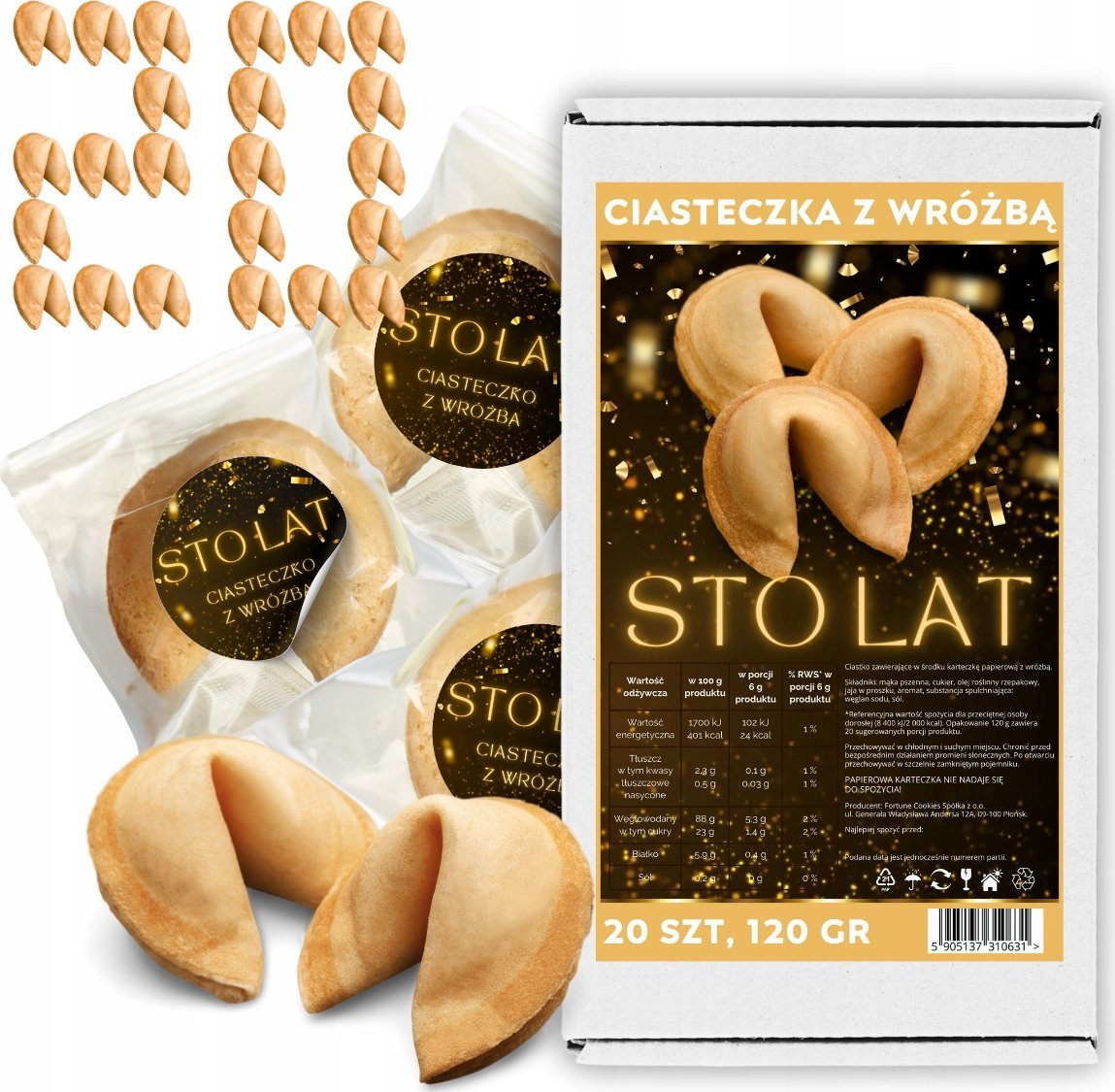 MagiaCiast Magia Ciasteczka z Wróżbą na przybycie STO LAT Ciastka z Wróżbą 20 sztuk