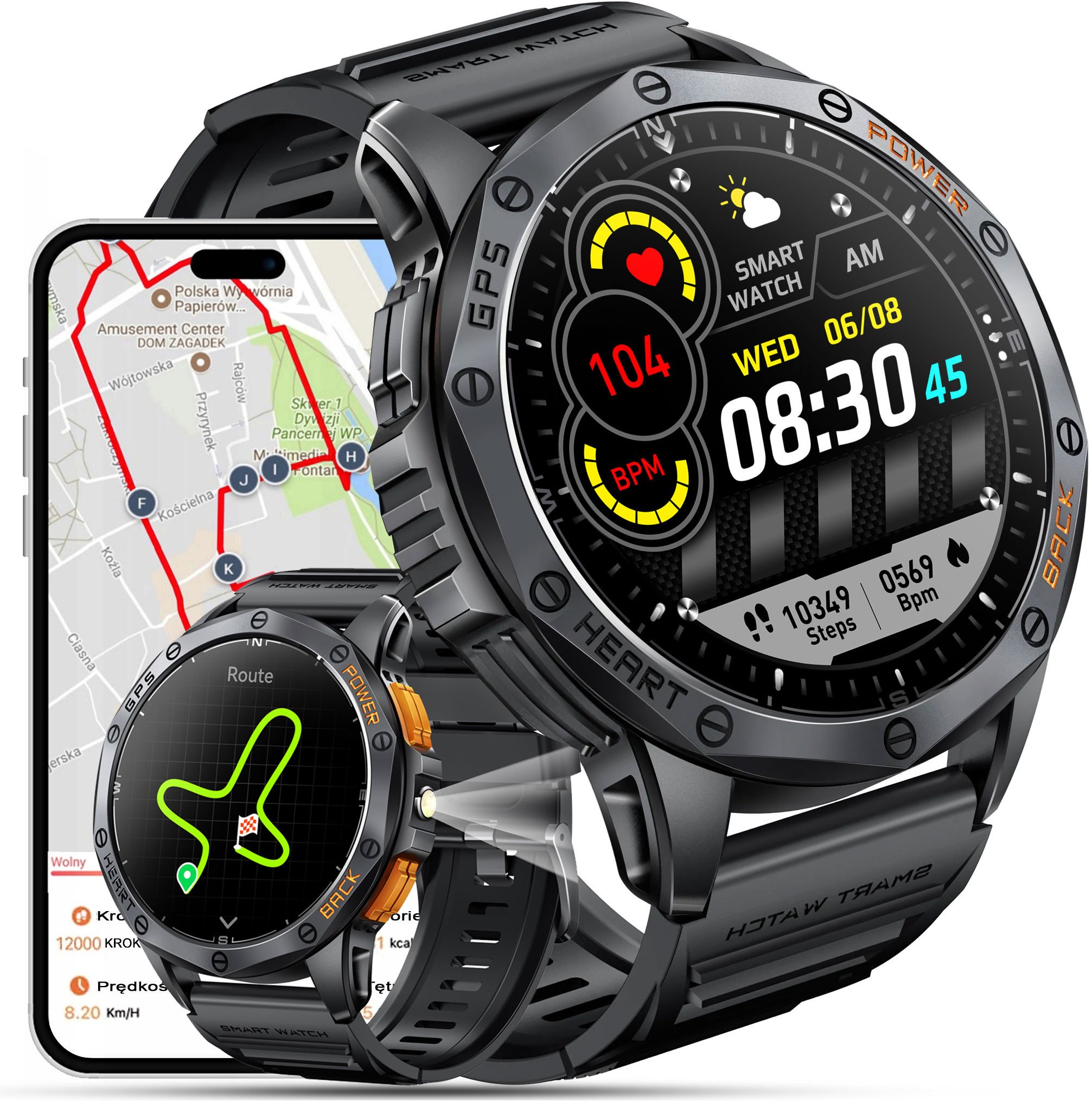 SMARTWATCH MĘSKI GPS MENU POLSKIE WODOODPORNY SPORT ROZMOWY SMART WATCH PL