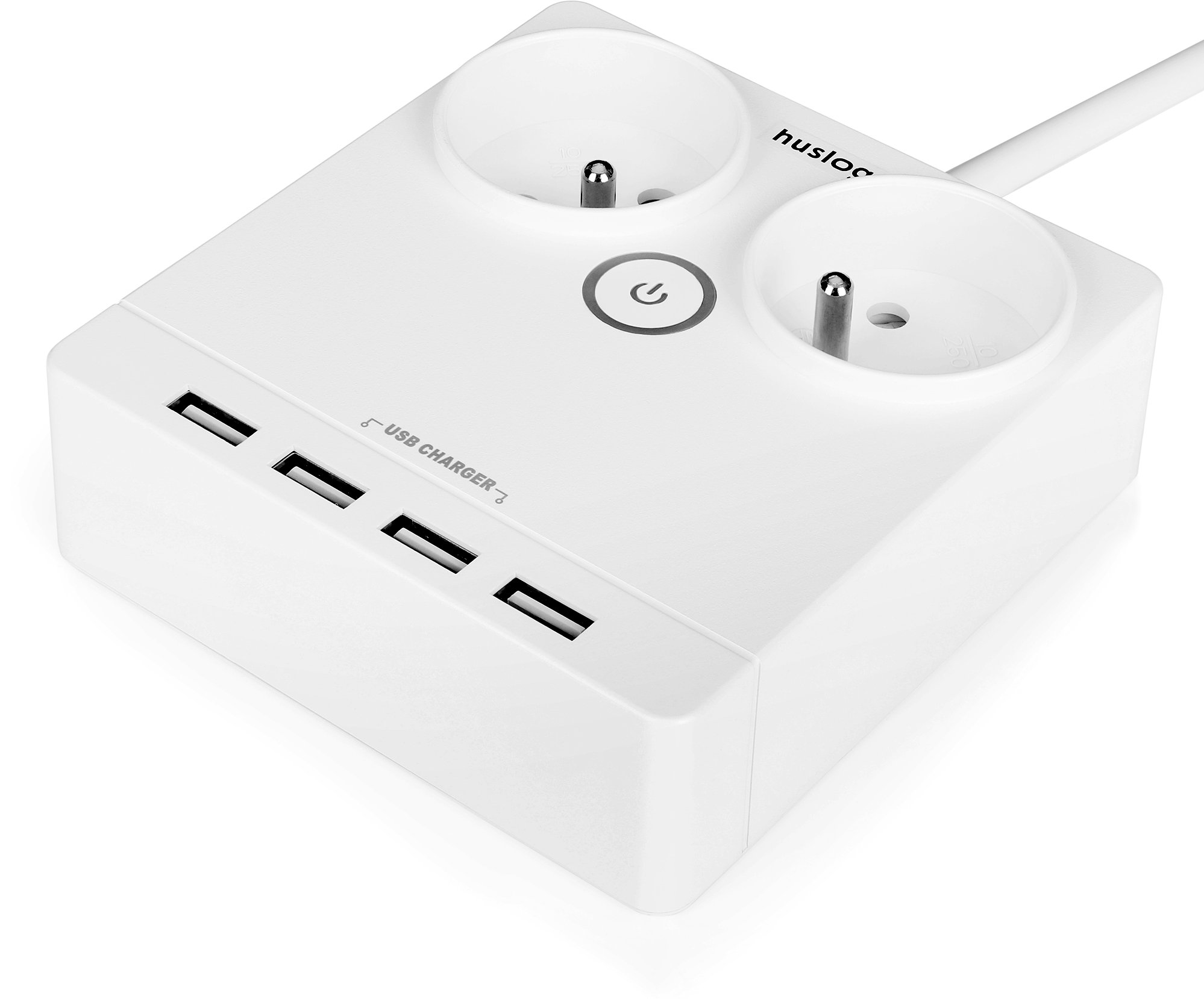 HUSLOG płaski przedłużacz z 2 gniazdami EMX-190124 biały