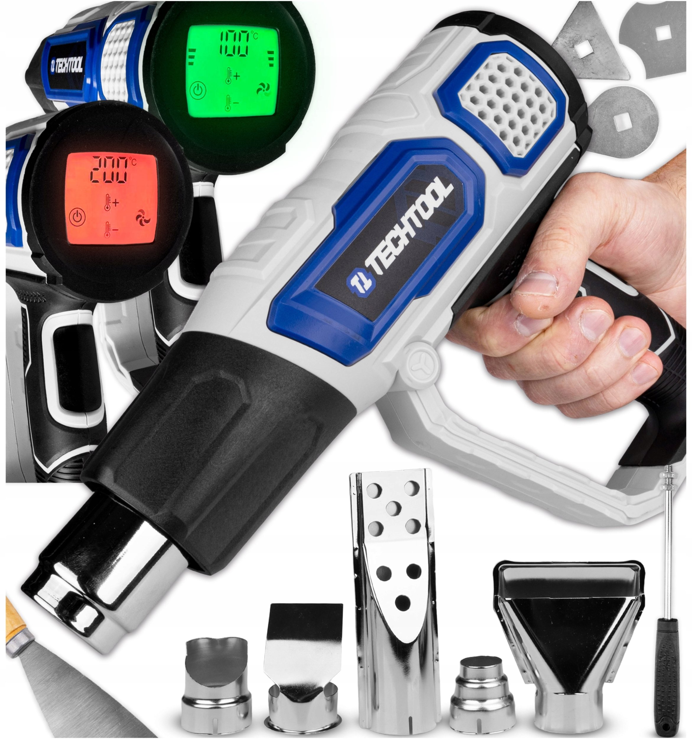 OPALARKA ELEKTRYCZNA 2000W REGULACJA LCD DYSZE ZESTAW XLL WALIZKA TECHTOOL