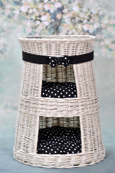 WickerPL KITTY BUDA DLA KOTA LEŻAK DLA ZWIERZĄT DOMEK DLA KOTA Z WIKLINY DWUPIĘTROWY Z TARASEM I PODUSZKAMI 50 H67 CM