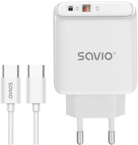 Ładowarka Savio ŁADOWARKA SIECIOWA 20W + KABEL QUICK CHARGE POWER DELIVERY 3.0 biała LA-13