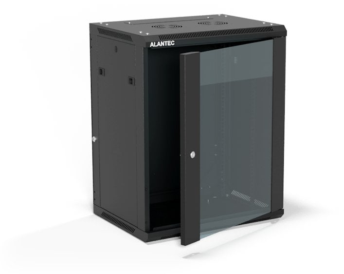 Szafa Alantec Szafa wisząca 19" 15U 600x450, drzwi szklane jednoskrzydłowe, tył osłona pełna demontowalna, osłony boczne pełne demontowalne zamykane n