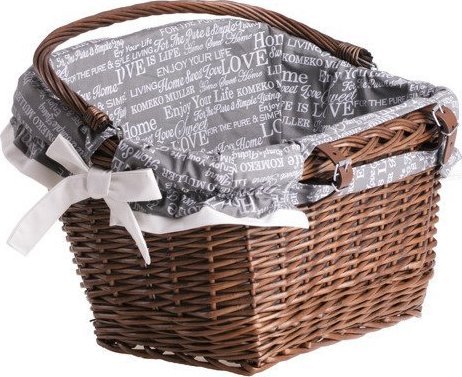 WickerPL Kosz rowerowy brązowy z obszyciem i skórzanymi paskami 46x34 H23/28 cm