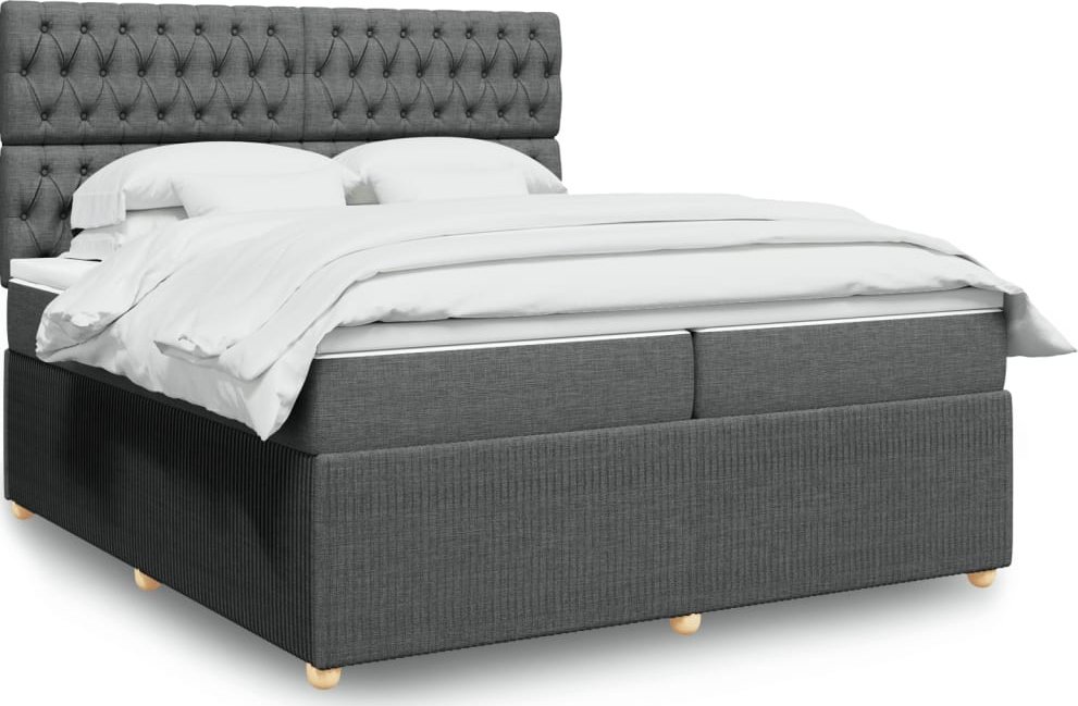 vidaXL vidaXL Łóżko kontynentalne z materacem, ciemnoszara tkanina 200x200 cm