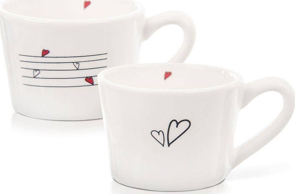 Orion Kubki / filiżanki z uchem ceramiczne białe SERDUSZKA zestaw 2 szt. 210 ml