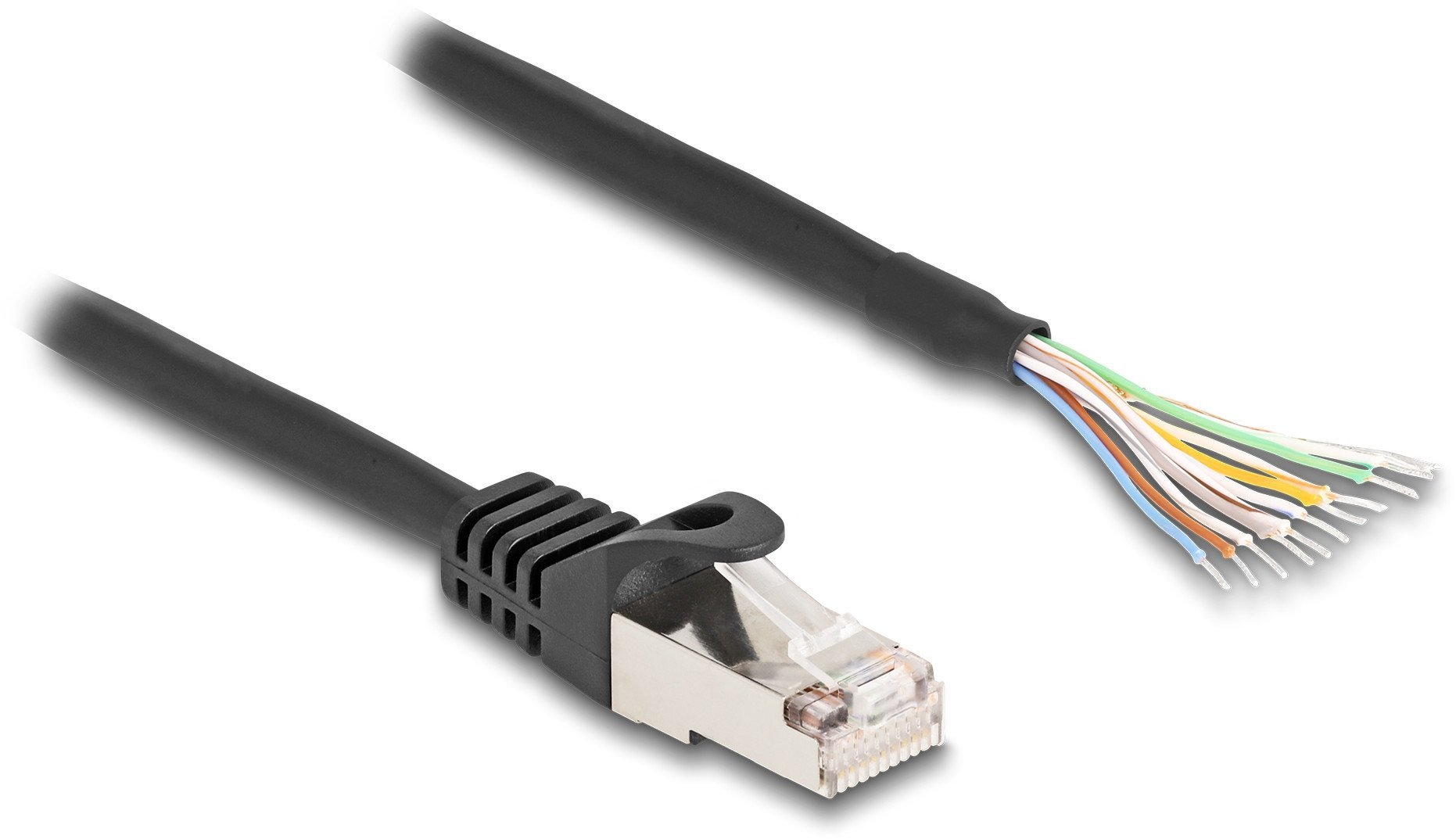 Delock - Netzwerkkabel - RJ-50 (M) zu ohne Stecker - 25 cm - S/FTP - geformt, ohne Haken - Schwarz