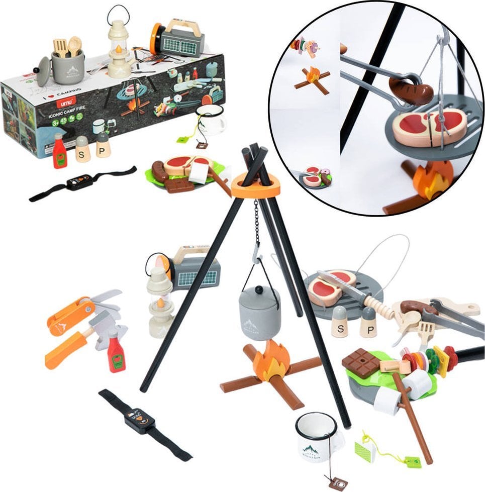 Zestaw Do Biwakowania Drewniany Ognisko Akcesoria 45 El