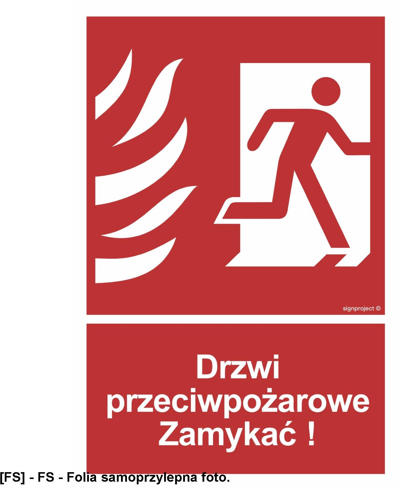 BB014 - Drzwi przeciwpożarowe Zamykać! Kierunek drogi ewakuacyjnej w prawo 400x594
