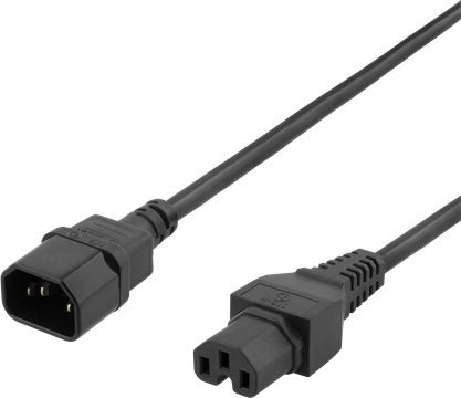 Kabel zasilający Deltaco Extension cord IEC C15, IEC C14, 1m, black