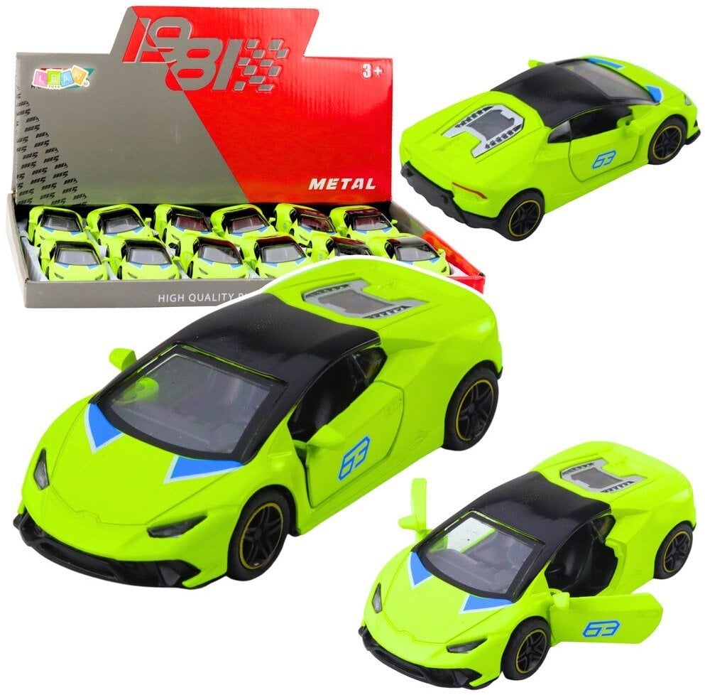 Samochód Sportowy Napęd Pull Back Metalowy Neonowy Zielony 1:43