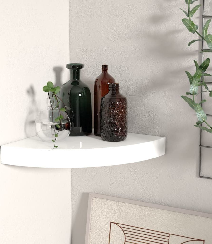 vidaXL Narożna półka ścienna, wysoki połysk, biała, 25x25x3,8 cm, MDF