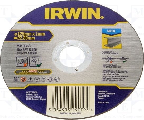 Irwin IRWIN TARCZA DO CIĘCIA METALU PŁASKA 125mm x 1,0mm x 22,23mm