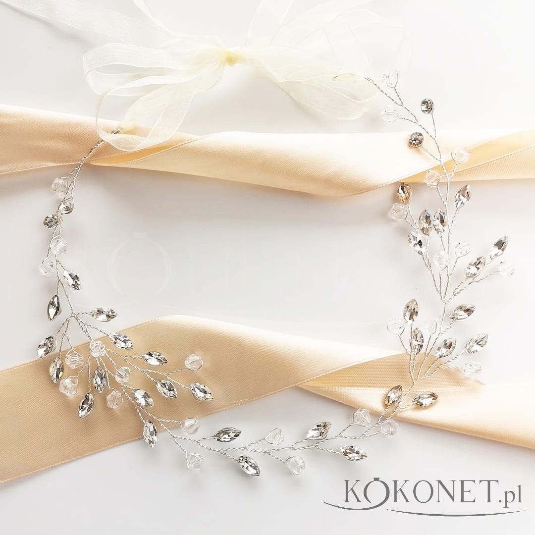 KOKONET Wianek srebrny gałązka ślubna ozdobna SWAROVSKI