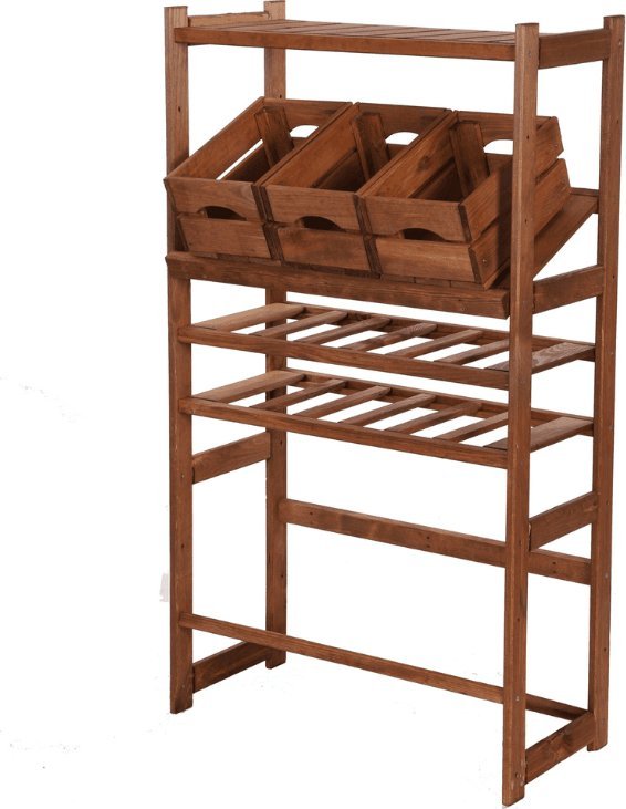 Wamar-Sosenka Regał drewniany do spiżarni LSR P1W2S2 Brązowy Półki proste 1 szt, Półki na wino 2 szt, Półki na skrzynki 2 szt Drewno sosnowe