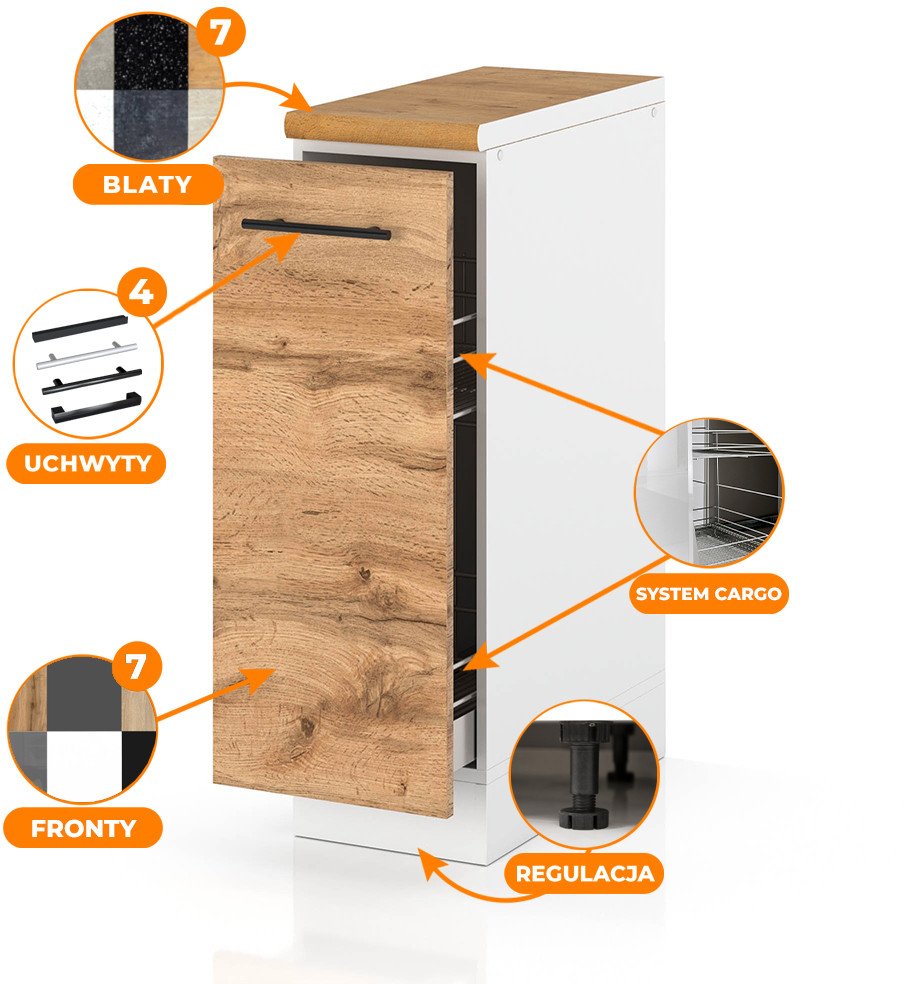 Szafka Kuchenna Stojąca Z Blatem Szafka Cargo 20cm Spremium Dąb Wotan