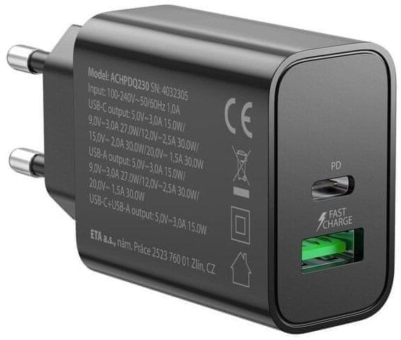 Ładowarka USB Gogen ACHPDQ230B PD 30W 15V C+A czar