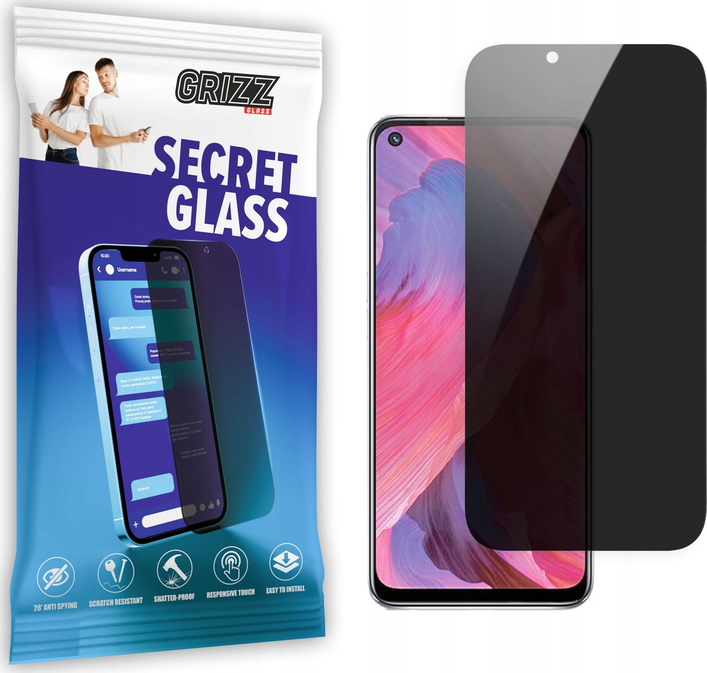 GrizzGlass Szkło prywatyzujące GrizzGlass SecretGlass Oppo A74 5G