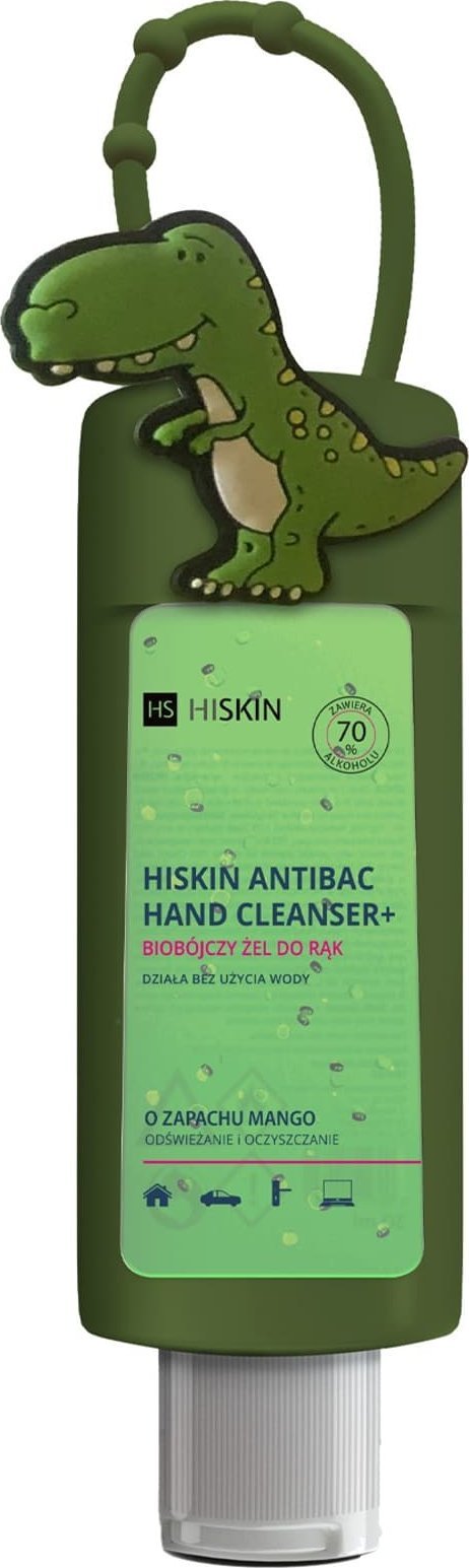 HiSkin HISKIN Antibac Hand Cleanser+ Biobójczy Żel do rąk o zapachu mango - dinozaur (butelka 75ml+etui)