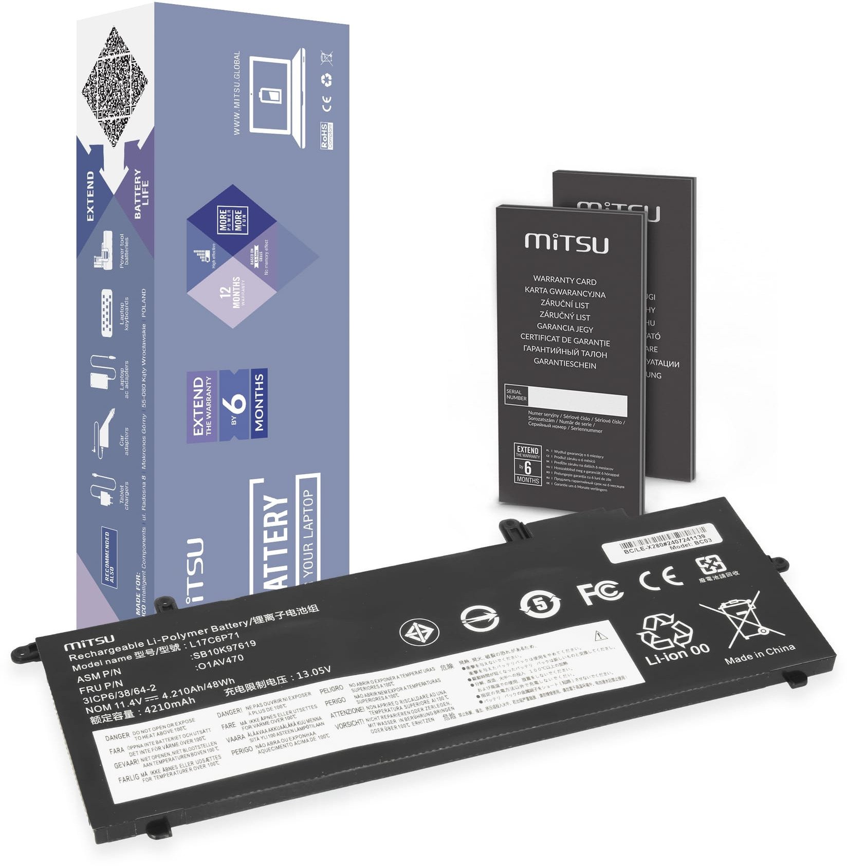 Bateria Mitsu do Lenovo ThinkPad A285, X280