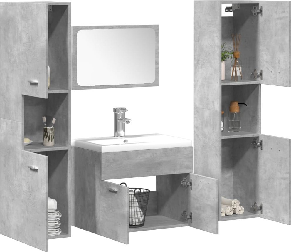 vidaXL 4-częściowy zestaw mebli łazienkowych, szarość betonu