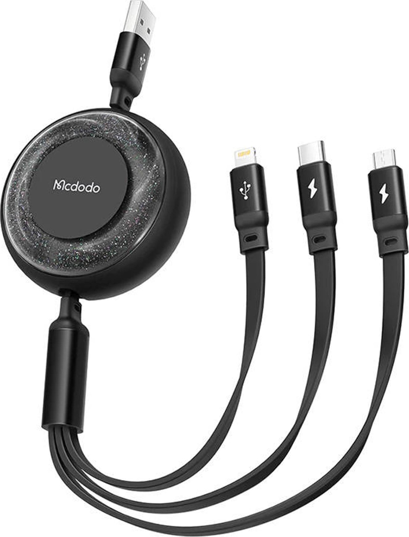 Kabel USB Mcdodo USB-A - USB-C + micro-B + Lightning 1.2 m Czarny (CA-3570)