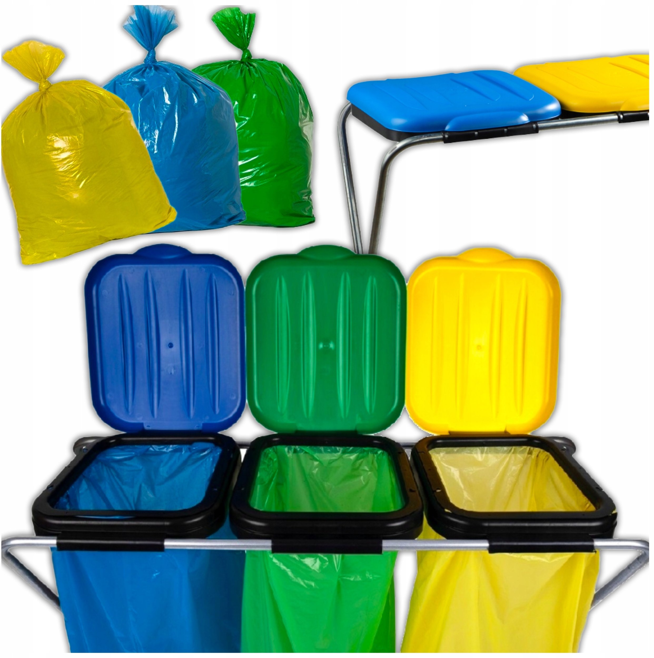 STOJAK KOSZ DO SEGREGACJI ŚMIECI 3 STANOWISKA