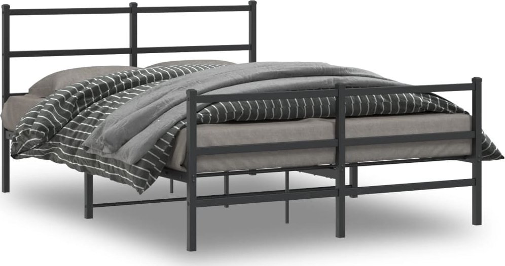 vidaXL vidaXL Metalowa rama łóżka z wezgłowiem i zanóżkiem,czarna, 140x190cm