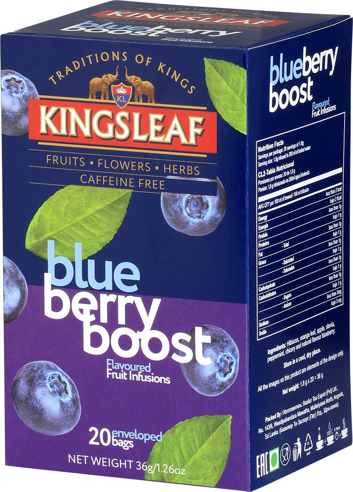 Kingsleaf BLUEBERRY BOOST herbata owocowa BORÓWKA HIBISKUS bez kofeiny - 20 x 1,8 g