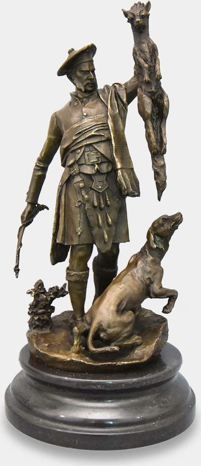 rzezbyzbrazu Myśliwy z Psem na Polowaniu Rzeźba z Brązu